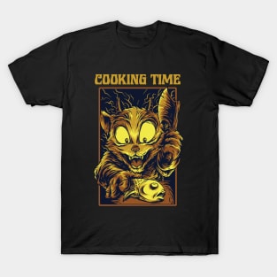 Cooking Time Cat Fish Illustration T-Shirt